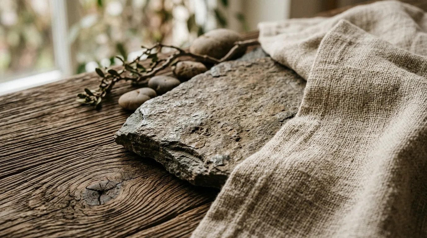 Favor natural texture over decorative pattern inspiration for a Japandi kitchen.